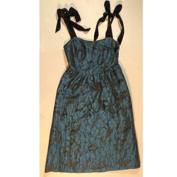 Lulu's Black Aqua Formal Tie Shoulder Jacquard Midi Large Whimsigoth EUC - Picture 4 of 9